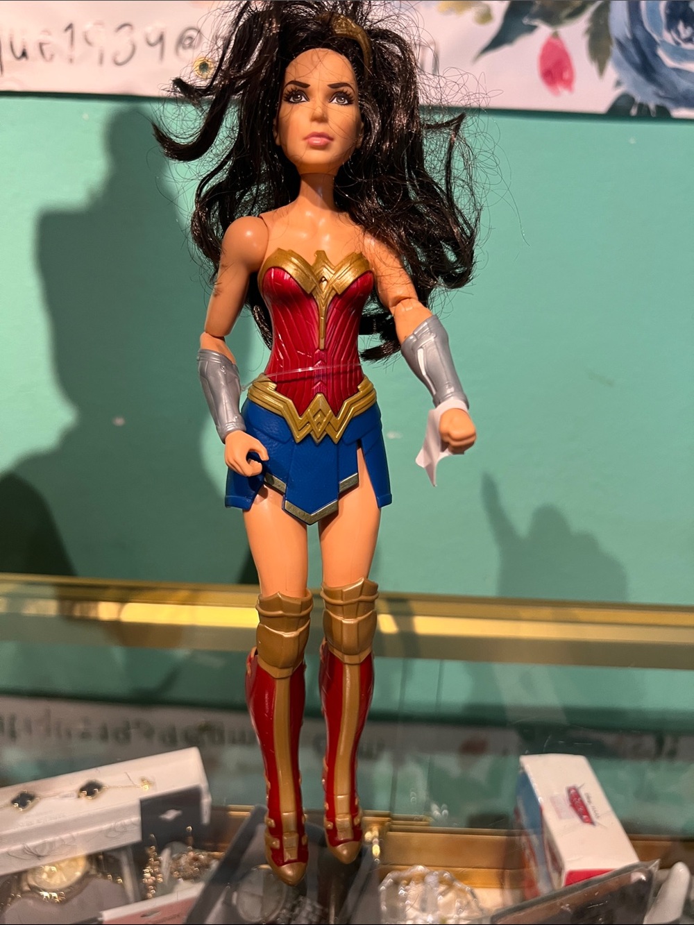 Vintage 2016 Mattel Wonder Woman Doll in Red, Blue and Gold Outfit